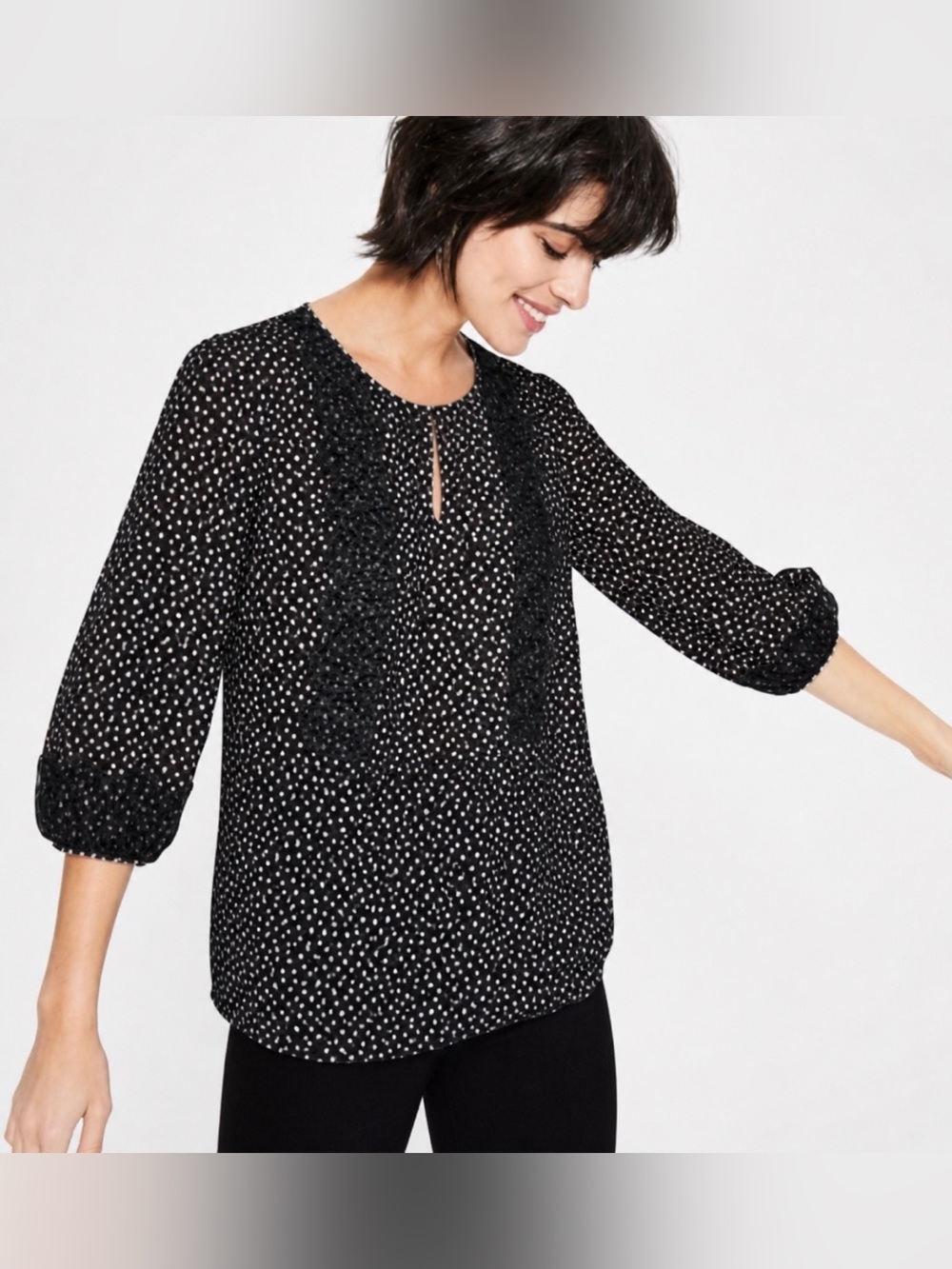 Boden Cynthia Polka Dot Lace Blouse Black 3/4 Sleeve NWT Size 6